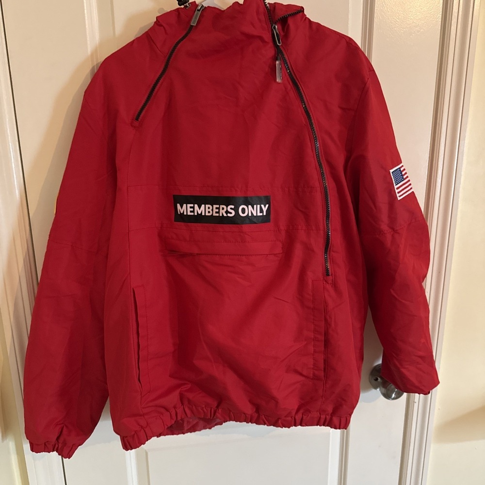 Members Only NASA • Red Anorak Jacket • Men's Size Large • Flag & Mission Patch